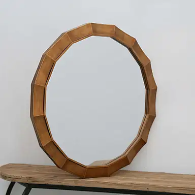 round mirror wood round mirror side view of Rustic Wooden Distressed Round Mirror